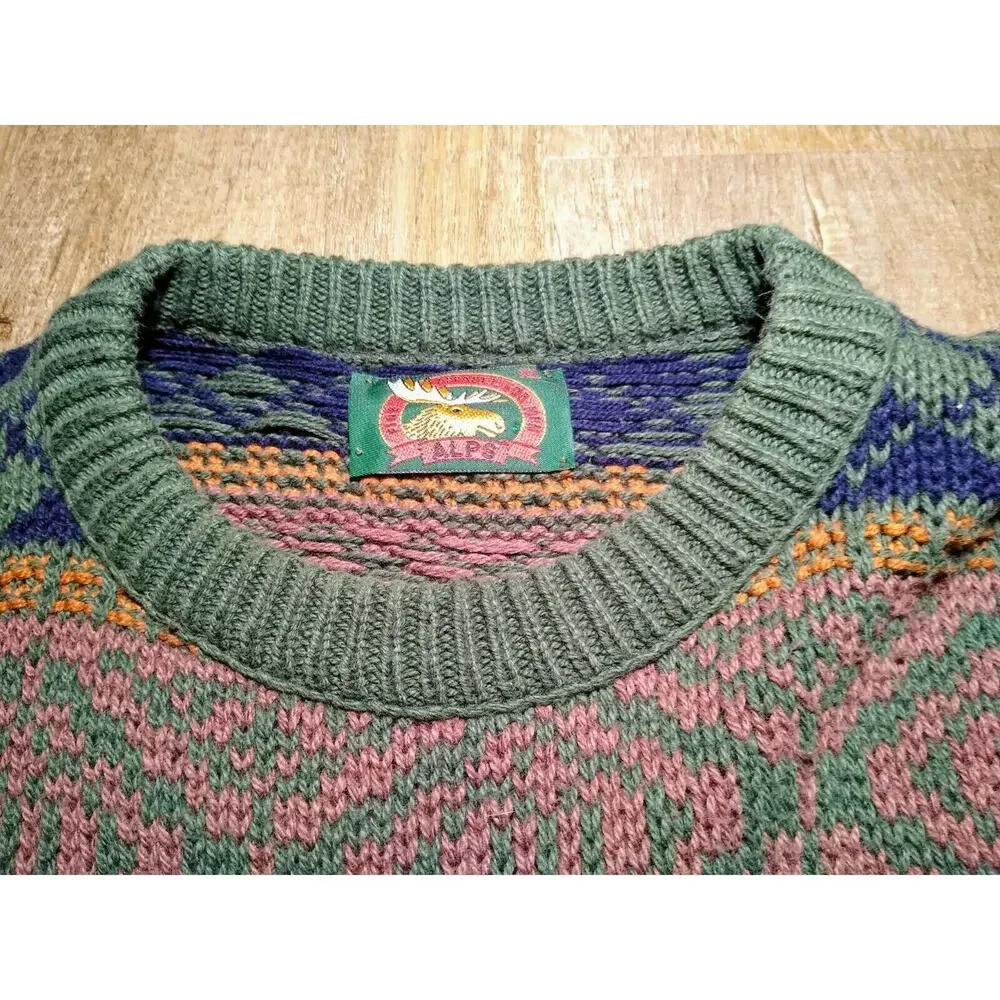Vintage ALPS Men's XL Multi Color Nordic Fair Isle Sweater Wool Blend
